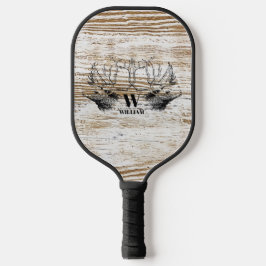 Rustikale Holztextur Hirschbaum Monogramm Pickleball Schläger