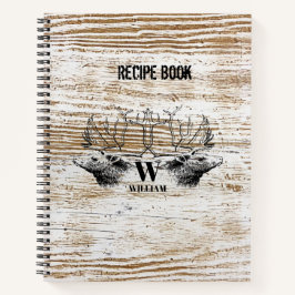 Rustikale Holztextur Hirschbaum Monogramm Rezept Notizblock