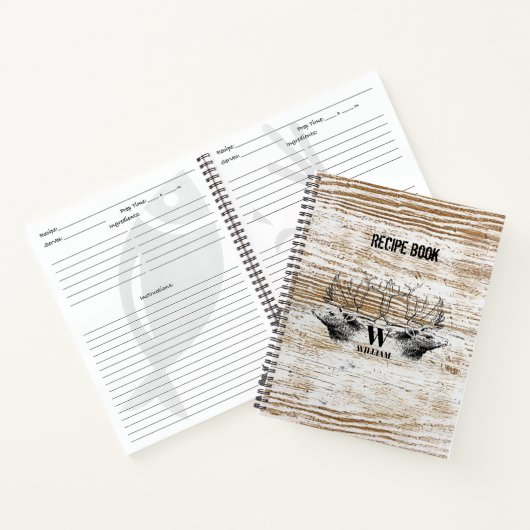 Rustikale Holztextur Hirschbaum Monogramm Rezept Notizblock (Innenseite)