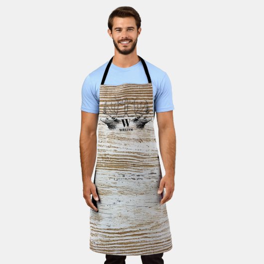 Rustikale Holztextur Hirschbaum Monogramm Schürze (Getragen)