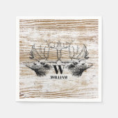 Rustikale Holztextur Hirschbaum Monogramm Serviette (Vorderseite)