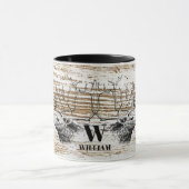 Rustikale Holztextur Hirschbaum Monogramm Tasse (Zentrum)