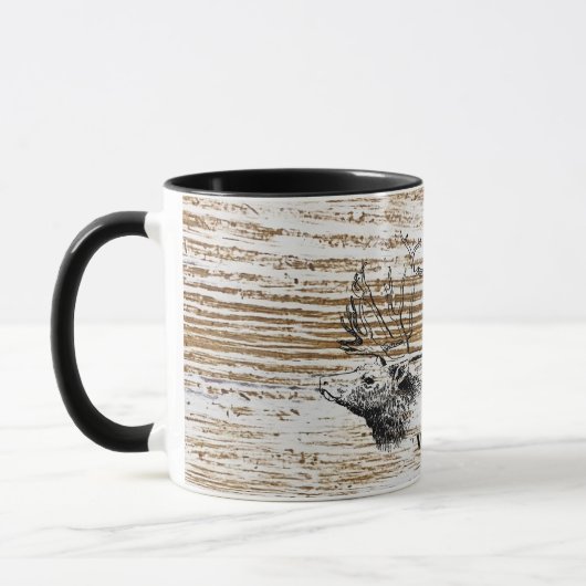 Rustikale Holztextur Hirschbaum Monogramm Tasse (Links)