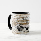Rustikale Holztextur Hirschbaum Monogramm Tasse (Vorderseite Links)