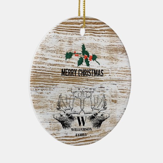 Rustikale Holztextur Hirschbaum Weihnachten Keramik Ornament (Rechts)