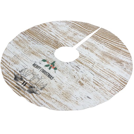 Rustikale Holztextur Hirschbaum Weihnachten Polyester Weihnachtsbaumdecke (Schrägansicht)