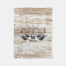 Rustikale Holztextur Hirschwald Monogram Fleecedecke