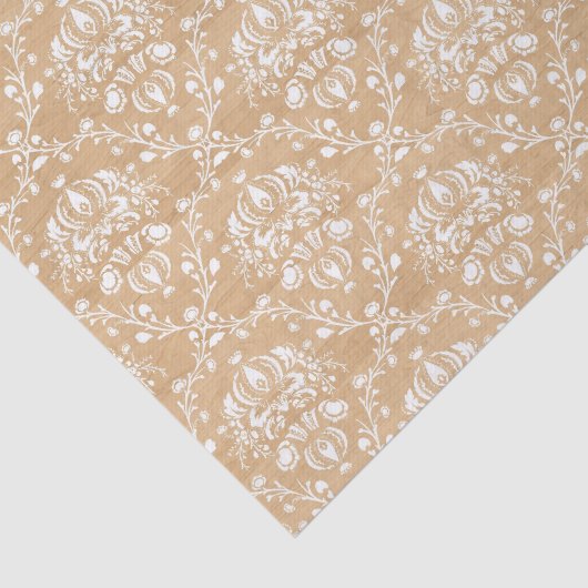 Rustikale Holztextur mit weißem Damaskus-Gewebe Seidenpapier (Ausschnitt)