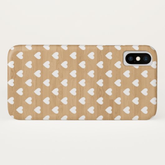 Rustikale Holztextur mit weißem Herzmuster Case-Mate iPhone Hülle (Rückseite (Horizontal))