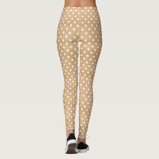 Rustikale Holztextur mit weißem Polka Dottern Must Leggings (Rückseite)