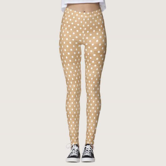 Rustikale Holztextur mit weißem Polka Dottern Must Leggings (Vorderseite)