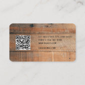 Rustikale Holztextur und Hirsch Monogram QR Code Visitenkarte (Rückseite)