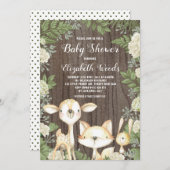 Rustikale Holztiere Botanische Babydusche Einladung (Vorne/Hinten)
