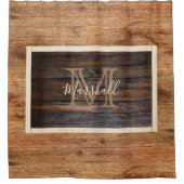 Rustikale Holzton-Monogramm-Rechteck Duschvorhang (Vorderseite)