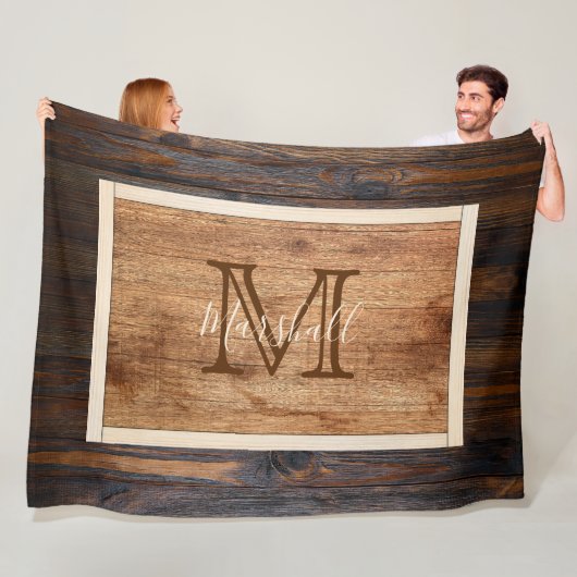 Rustikale Holzton-Monogramm-Rechteck Fleecedecke (Beispiel)