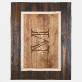 Rustikale Holzton-Monogramm-Rechteck Fleecedecke (Vorderseite)
