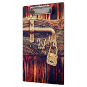 Rustikale Holztür mit antiker Messingschloss-Zwisc Klemmbrett (Links)