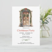 Rustikale Holztür mit festlicher Dekoration roter  Einladung (Stehend Vorderseite)