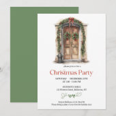 Rustikale Holztür mit festlicher Dekoration roter  Einladung (Vorne/Hinten)