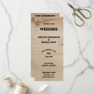 Rustikale Holztypografie ländliches Land Hochzeit Programm