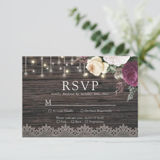 Rustikale Holzverheiratung RSVP mit Wahlmöglichkei (Stehend Vorderseite)