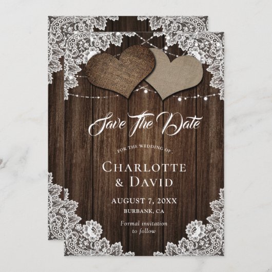 Rustikale Holzwackenkollektion Hochzeit sichern Da Save The Date (Vorne/Hinten)