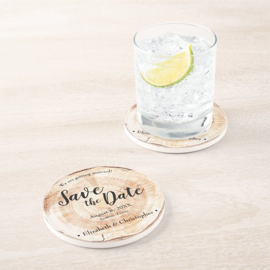 Rustikale HolzWedding rettet das Datum Getränkeuntersetzer (Seite)