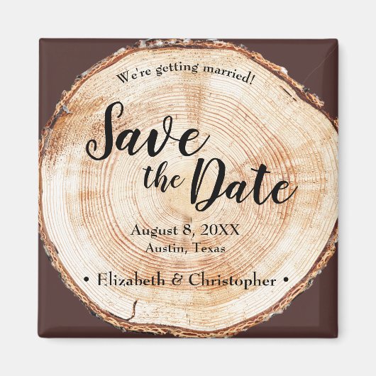 Rustikale HolzWedding Speichern Sie das Datum Pers Magnet (Vorne)