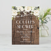 Rustikale Holzweiße Blumenpaar-Dusche Einladung (Stehend Vorderseite)