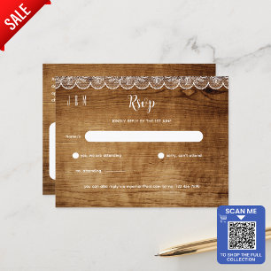 Rustikale Holzweiße Spitze Hochzeit RSVP - Passend Postkarte