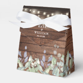 Rustikale Holzwinger beleuchten Grünfoliage Hochze Geschenkschachtel