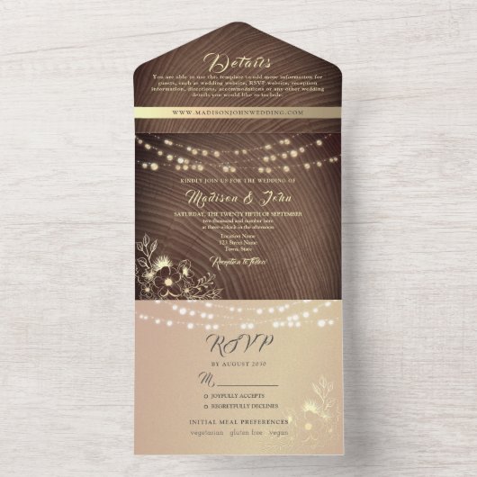 Rustikale Holzwinger-Hochzeit All In One Einladung (Innen Boden)