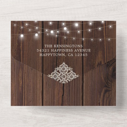 Rustikale Holzwinger-Hochzeit All In One Einladung (Rückseite)