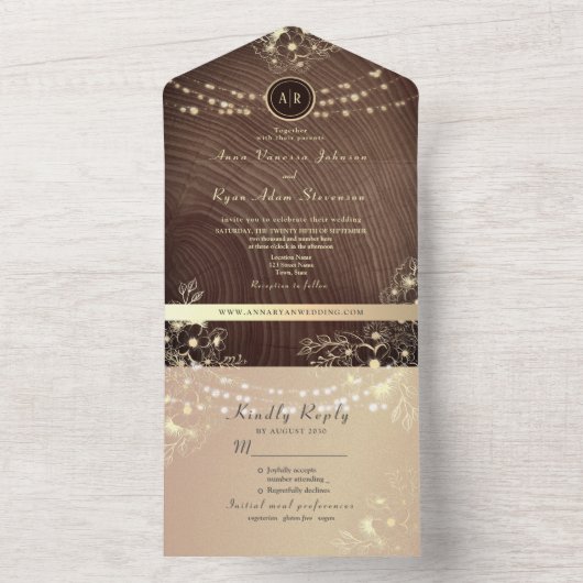 Rustikale Holzwinger-Hochzeit All In One Einladung (Innen Boden)