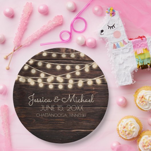 Rustikale Holzwinger-Hochzeit Pappteller (Party)