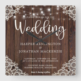 Rustikale Holzwinger-Hochzeit Quadratische Wanduhr