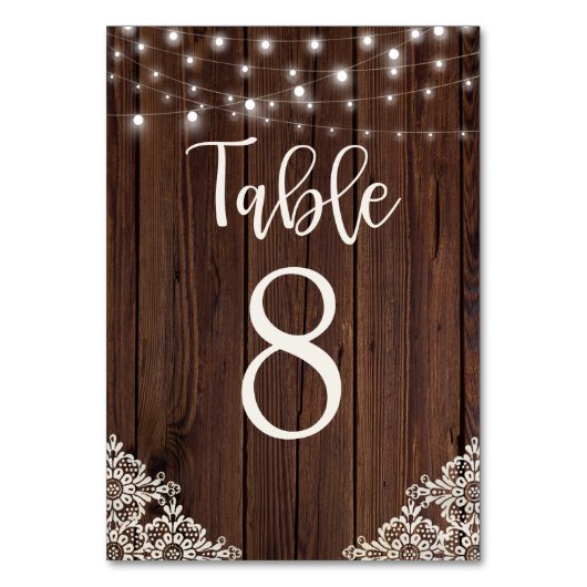 Rustikale Holzwinger-Hochzeit Tischnummer (Rückseite)