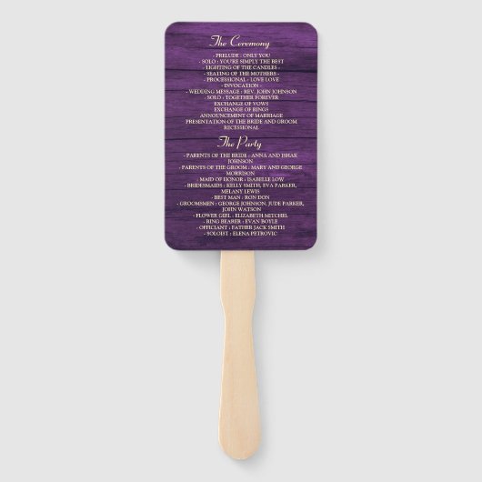 Rustikale Holzwinger Hochzeitsprogramm Handfan Fächer (Rückseite)