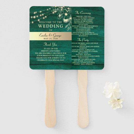 Rustikale Holzwinger Hochzeitsprogramm Handfan Fächer (Vorne und Hinten)