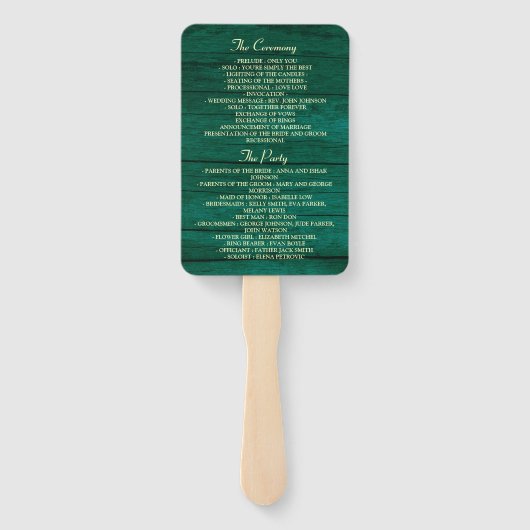 Rustikale Holzwinger Hochzeitsprogramm Handfan Fächer (Rückseite)