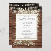 Rustikale Holzwinger-Leuchten Grüne Babydusche Einladung (Vorne/Hinten)