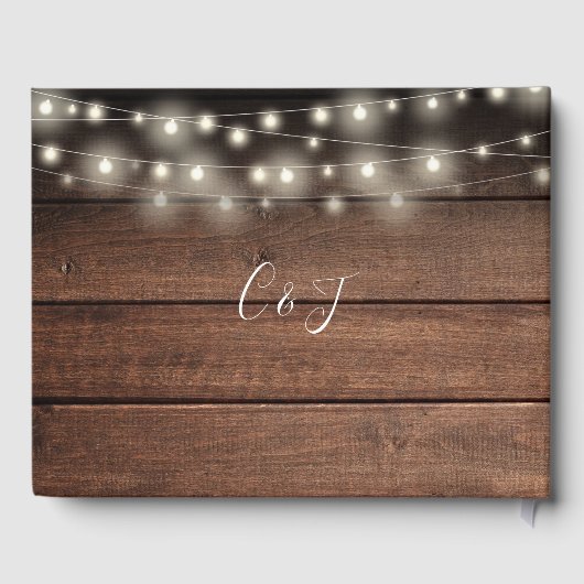 Rustikale Holzwinger-Lichter-Hochzeit Gästebuch (Rückseite)