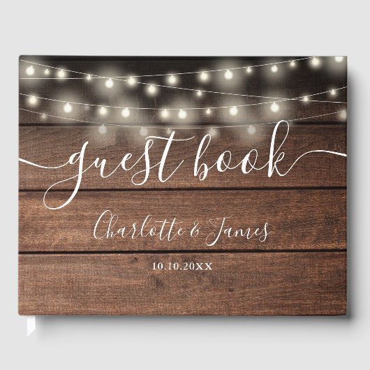 Rustikale Holzwinger-Lichter-Hochzeit Gästebuch (Vorderseite)