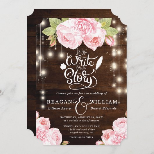 Rustikale Holzwinger-Lichter Hochzeitbriefe Einladung (Vorne/Hinten)