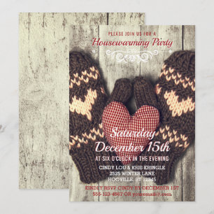 Rustikale Holzwinterhandschuhe Einweihungsparty Einladung