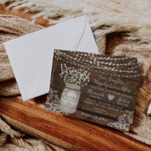 Rustikale Holzwolle Hochzeitseinladung, Mason Jar