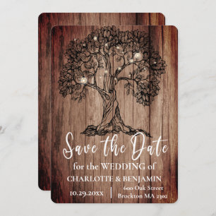 Rustikale Holzwolle und Streicheleichen Hochzeit Save The Date