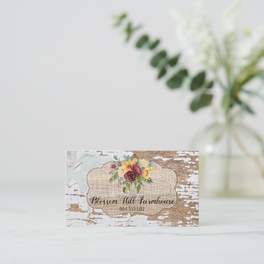 Rustikale Holzwurblütler-Shabby-bedrückte Visitenk Visitenkarte (Stehend Vorderseite)
