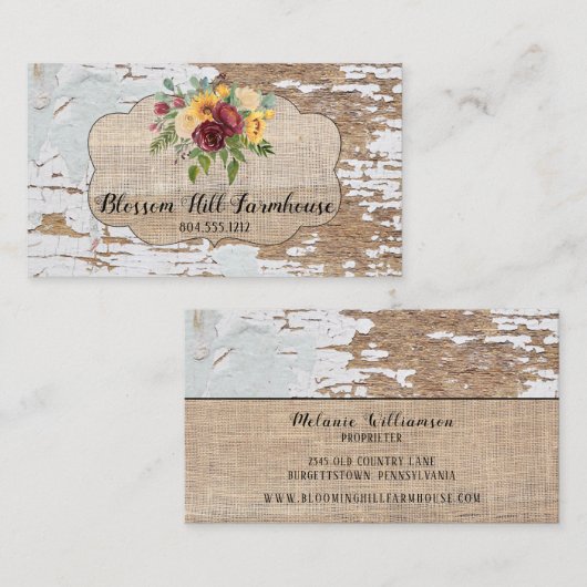 Rustikale Holzwurblütler-Shabby-bedrückte Visitenk Visitenkarte (Vorne/Hinten)