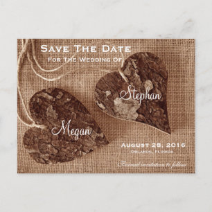 Rustikale Holzwürste Hochzeit SaveTheDate Postkart Ankündigungspostkarte